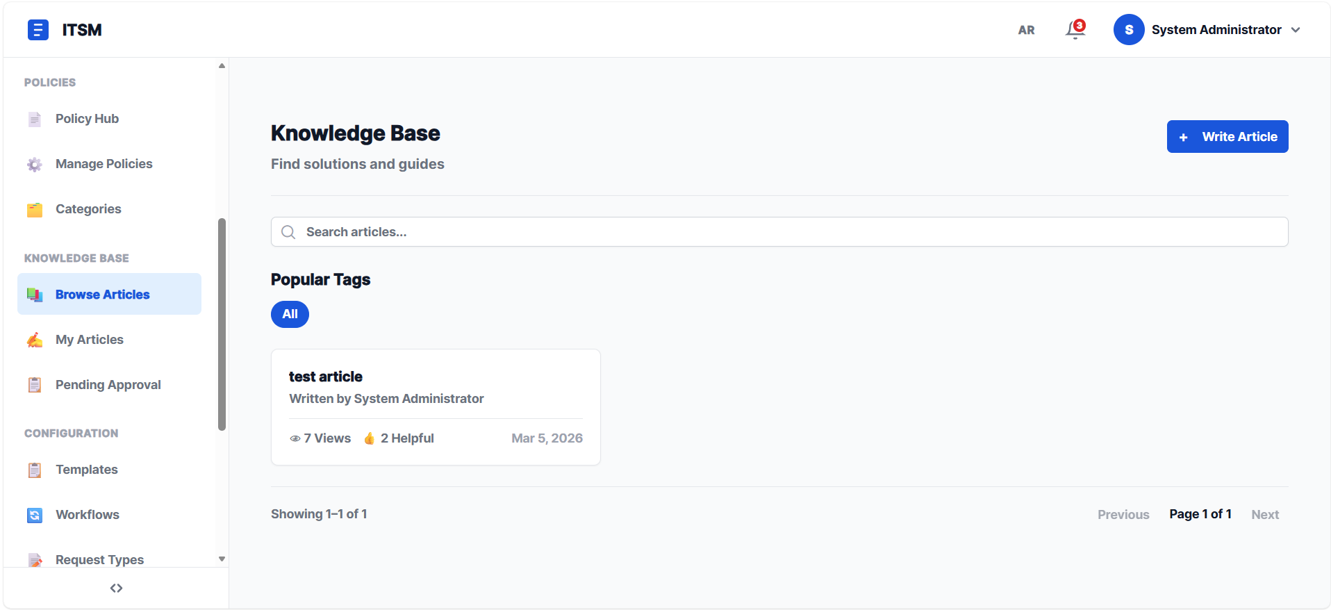 ITSM Knowledge Base - Browse and search help articles